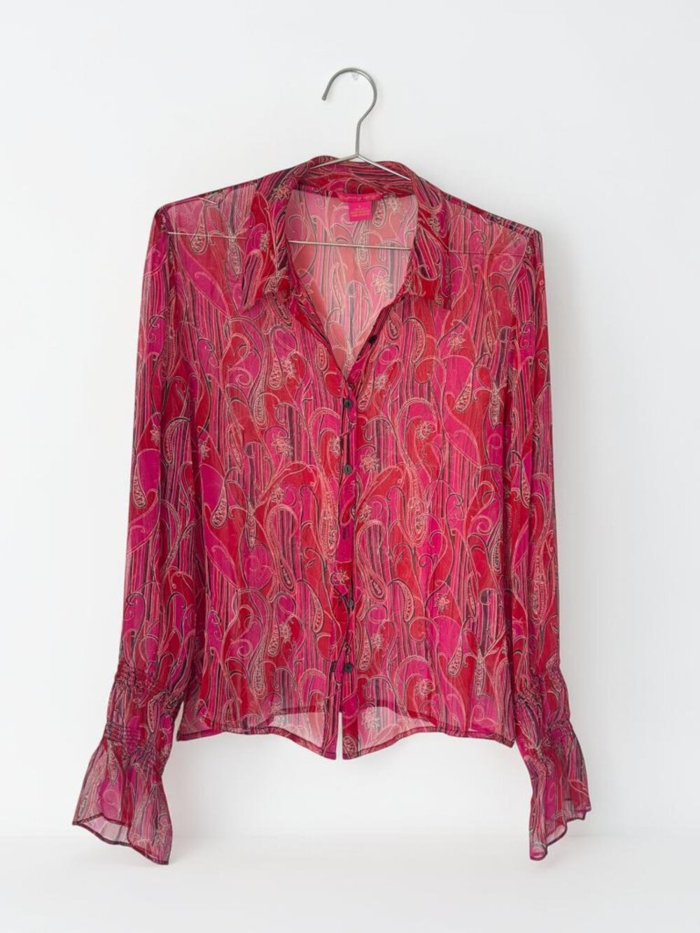 Sunny Leigh 100% Silk Paisley Blouse Vintage Y2K Sheer Boho Fairycore Whimsigoth